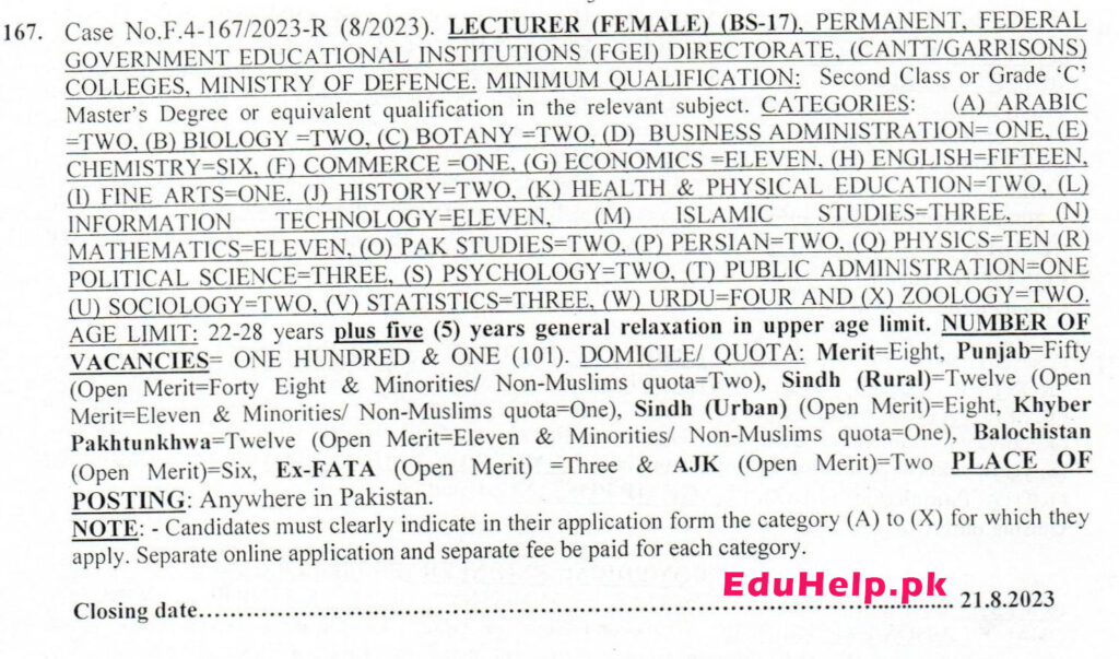 101 FPSC Female Lecturer Jobs Online Apply